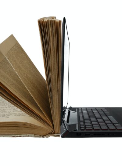 Laptop book on white background is insulated, education idea e-learnig,e-book